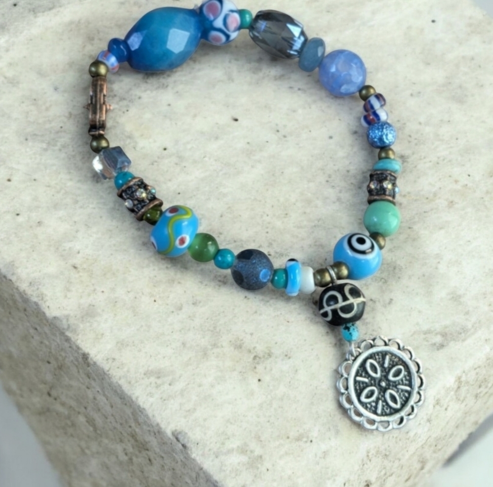 Blue Beaded Stretchy Bracelet